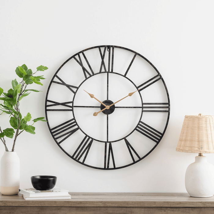 Solange Round Analog Metal Wall Clock - 30" Dark Brown