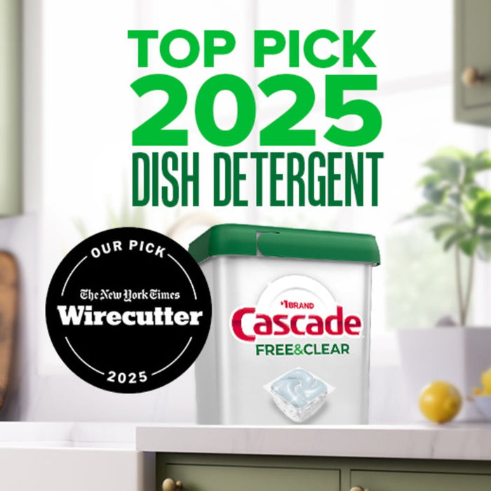Cascade Free & Clear Dishwasher Pods, Dishwasher Detergent, Dish Detergent Soap, Lemon, 47 count