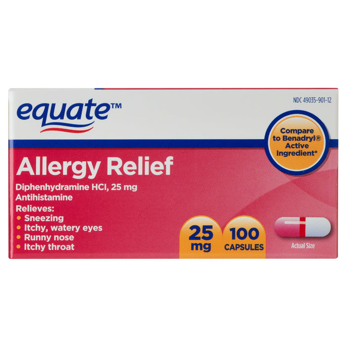 Equate Allergy Relief Capsules; 25 mg; 100 Count