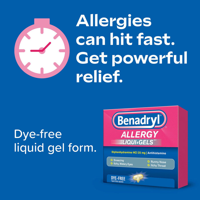 Benadryl Liqui-Gels Antihistamine Allergy Medicine; Dye Free; 24 Count