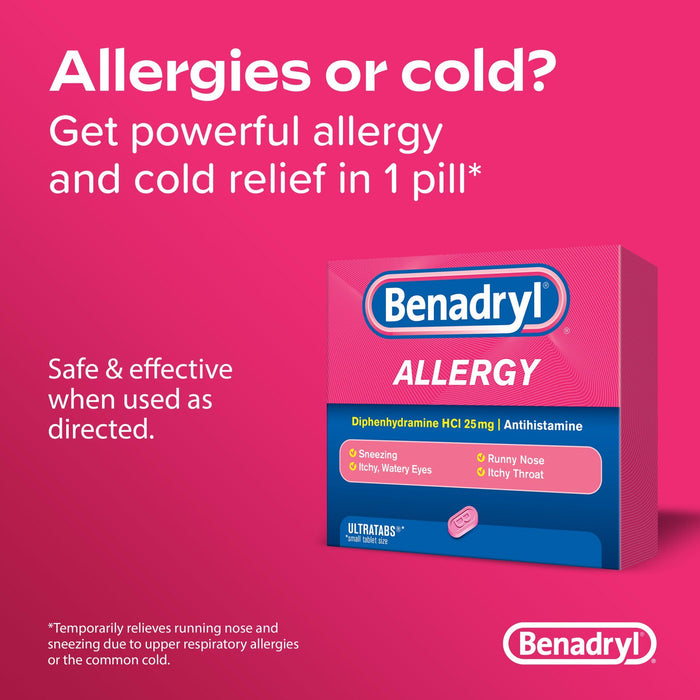 Benadryl Ultratabs Antihistamine Cold & Allergy Relief Tablets; 100 Count