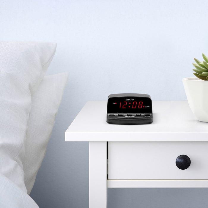 SHARP Digital Alarm Clock, Midnight Black, Easy to Set Keyboard Controls, Red LED Display