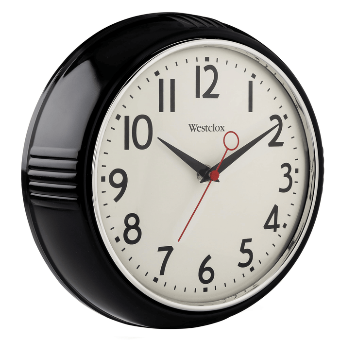 Westclox Retro Black 9.5" Analog Quartz Accurate Wall Clock with Convex Glass Lens