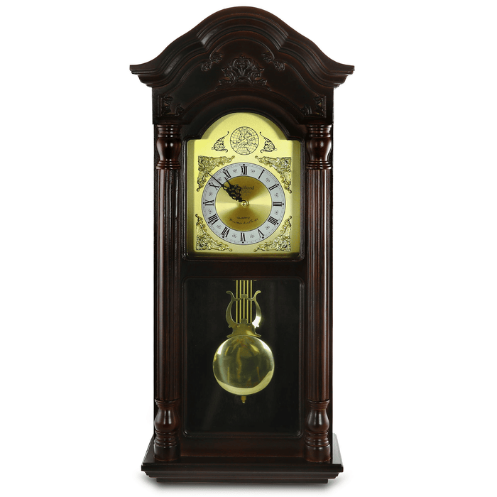 Bedford Clock Collection 25.5" Antique Mahogany Cherry Oak Chiming Wall Clock with Roman Numerals