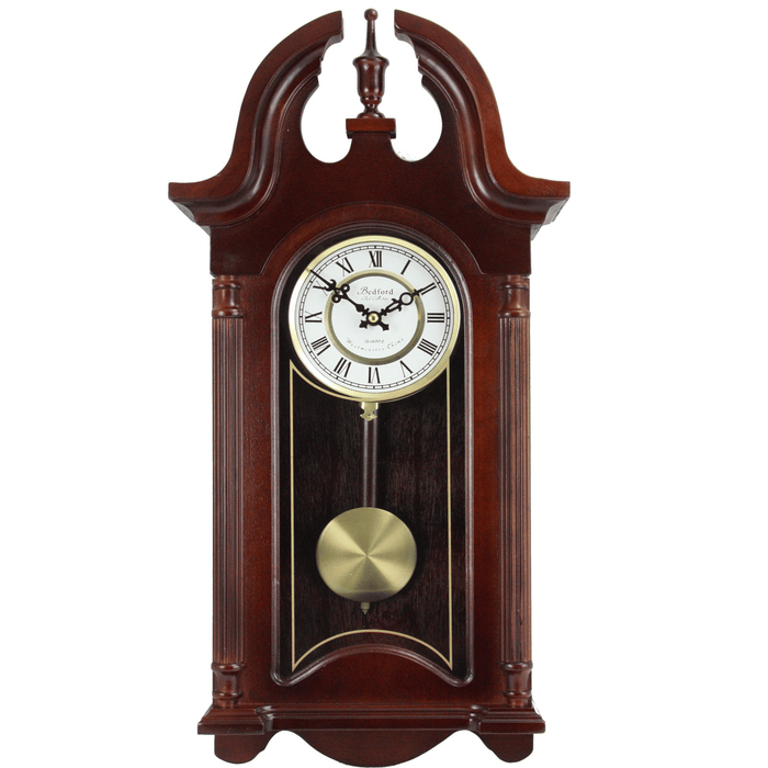 Bedford Clock Collection 26.5" Colonial Mahogany Cherry Oak Finish Chiming Wall Clock with Roman Numerals