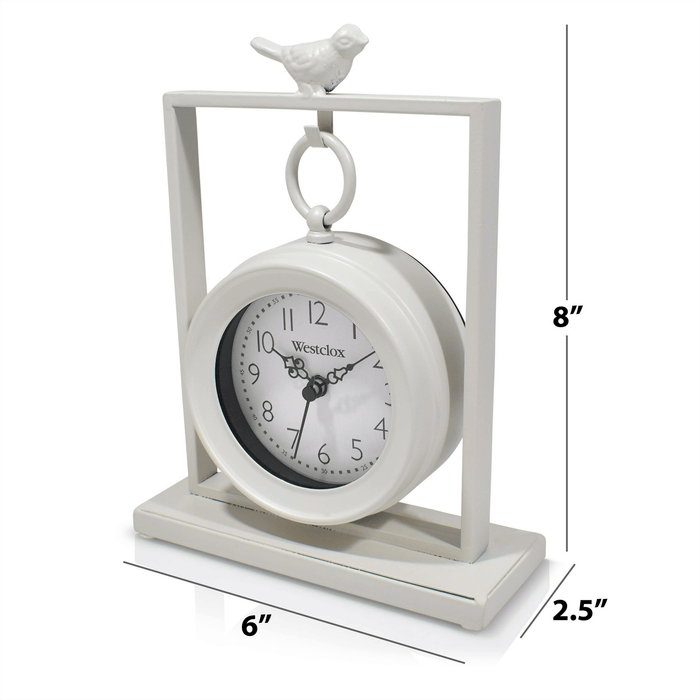 Westclox White Vintage Style Metal 8" Bird-Watching Analog QA Table Clock