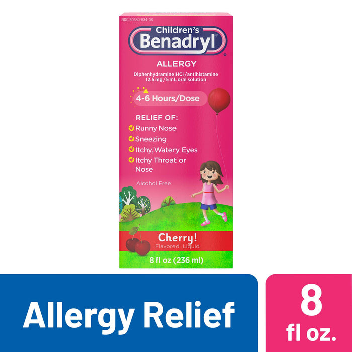 Children's Benadryl Allergy Relief Liquid; Cherry Flavor; 8 fl oz