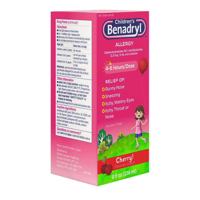 Children's Benadryl Allergy Relief Liquid; Cherry Flavor; 8 fl oz