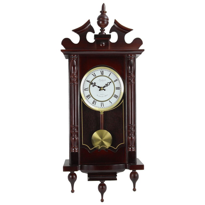 Bedford Clock Collection Classic 31" Chiming Wall Clock With Roman Numerals And A Swinging Pendulum in a Cherry Oak Finish