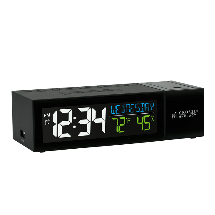 La Crosse Technology Black Pop-up Bar Projection LCD Alarm Clock with USB Port, 616-1950-INT