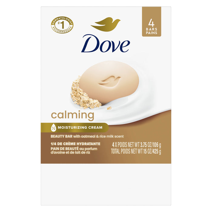 Dove Beauty Bar Soap for Women Calming Oatmeal & Rice Milk All Skin, 3.75oz 4 Bars