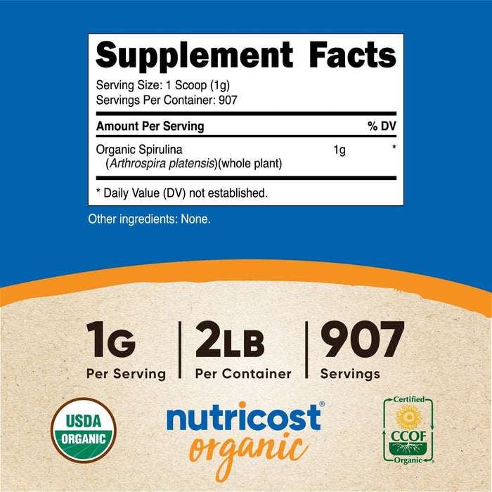 Nutricost Organic Spirulina Supplement Powder 2 Pounds, 1g Per Serving