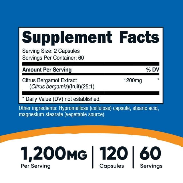 Nutricost Citrus Bergamot Capsules (120 Capsules, 60 Servings / 1,200 Mg Citrus Bergamot Extract Per Serving) | Potent 25:1 Extract - Gluten Free, Vegan Friendly & Non-GMO Supplement