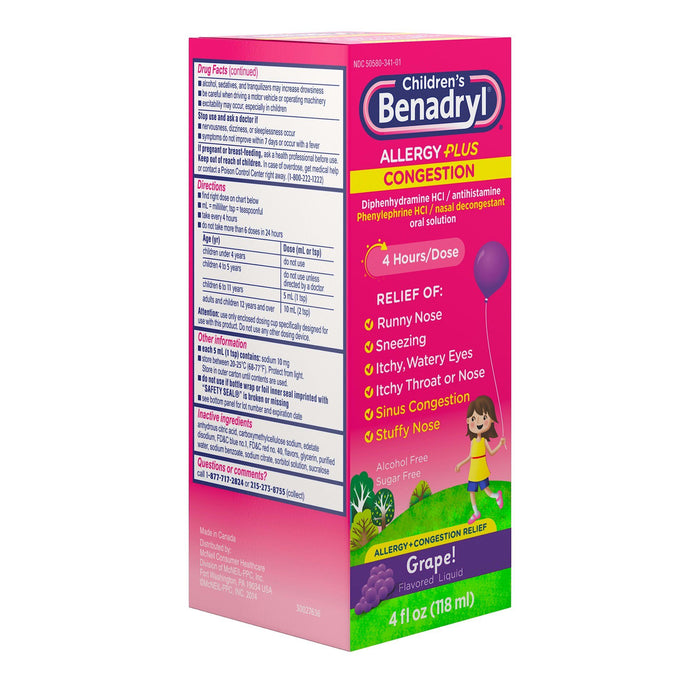 Children's Allergy Plus Congestion Relief Liquid; Grape; 4 fl oz