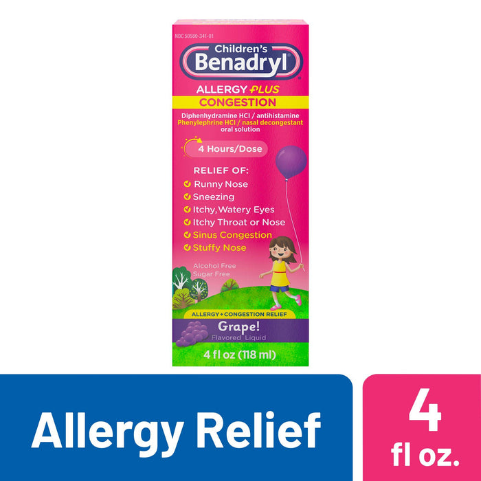 Children's Allergy Plus Congestion Relief Liquid; Grape; 4 fl oz