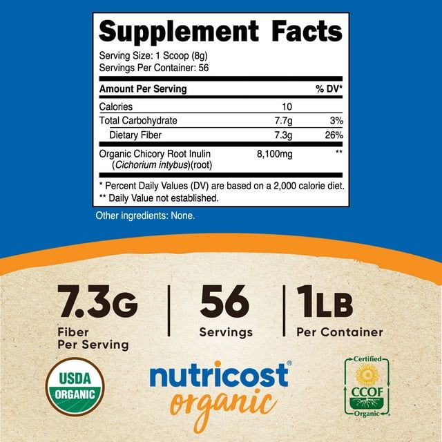 Nutricost Organic Inulin Powder 1LB, 7.5 Grams of Fiber Per Serving, Non-GMO Supplement