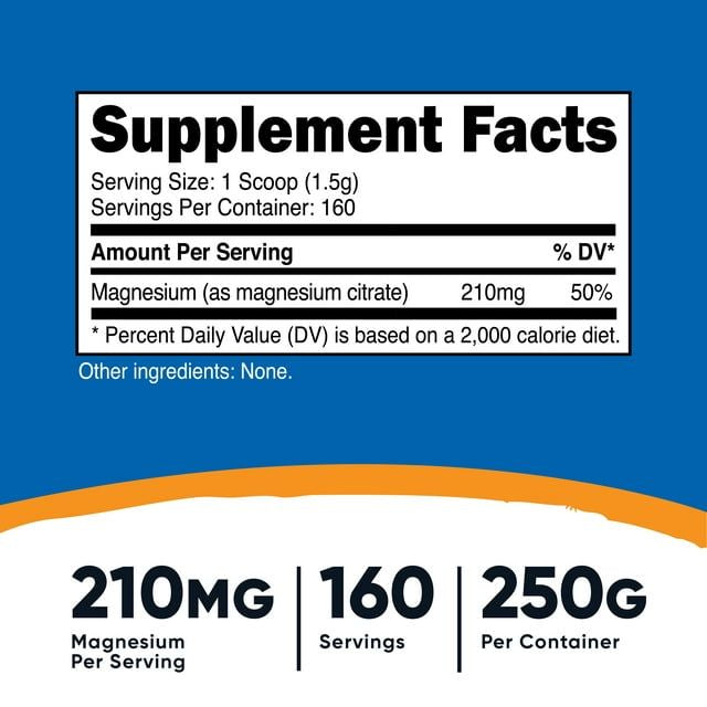 Nutricost Magnesium Citrate Powder Supplement (250 Grams) Unflavored - Gluten Free & Non-GMO