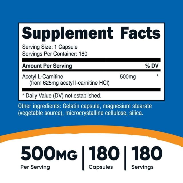 Nutricost Acetyl L-Carnitine 500mg, 180 Capsules - Non-GMO & Gluten Free Supplement