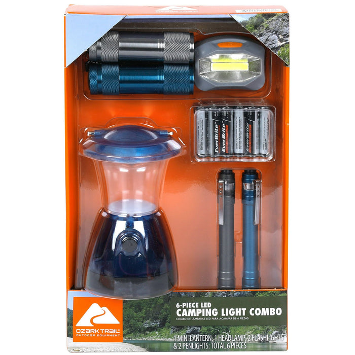 Ozark Trail 6-Piece LED Flashlight Headlamp Lantern Penlight Combo, Model 4937, 1.36 lb