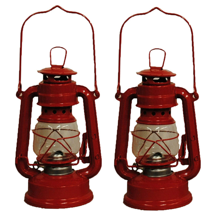 Lot of 2 - 8 Inch Red Hurricane Kerosene Oil Lantern Hanging Light / Lamp