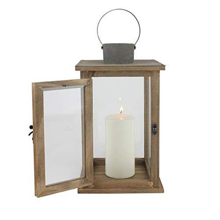 Stonebriar 13" Tabletop Farmhouse Wooden Hurricane Candle Lantern, Brown