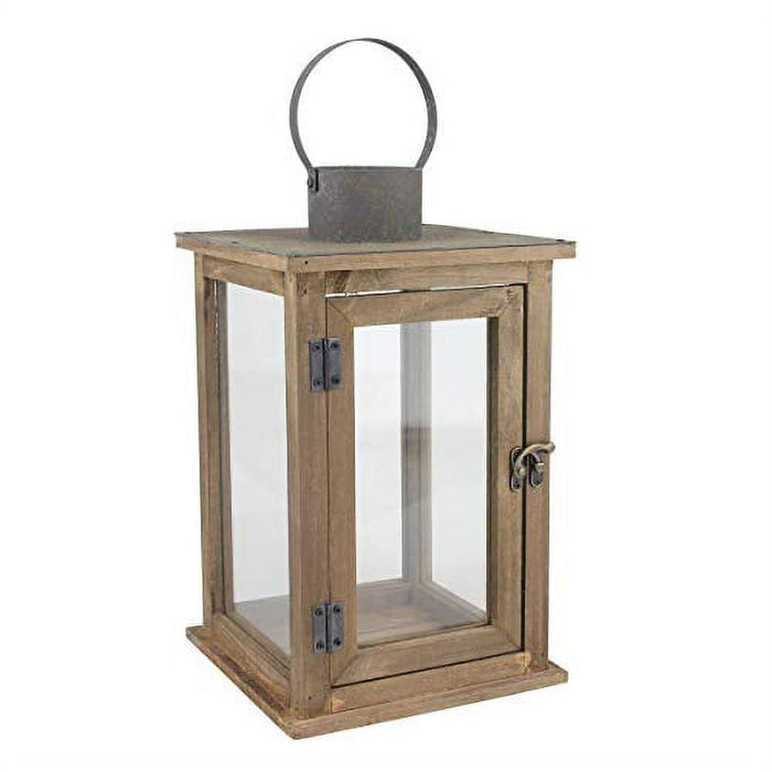 Stonebriar 13" Tabletop Farmhouse Wooden Hurricane Candle Lantern, Brown