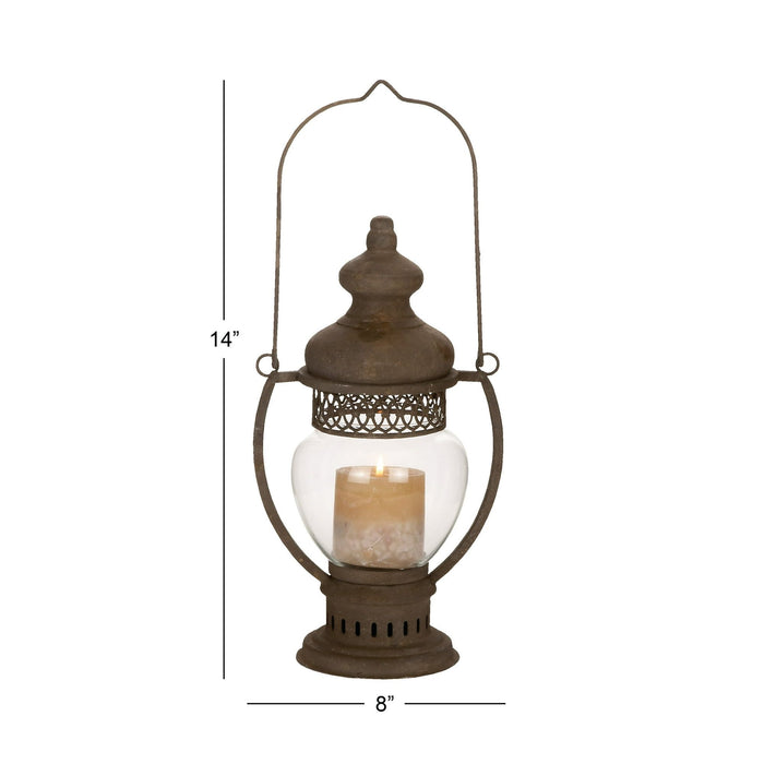 DecMode Brown Metal Decorative Candle Lantern with Handle