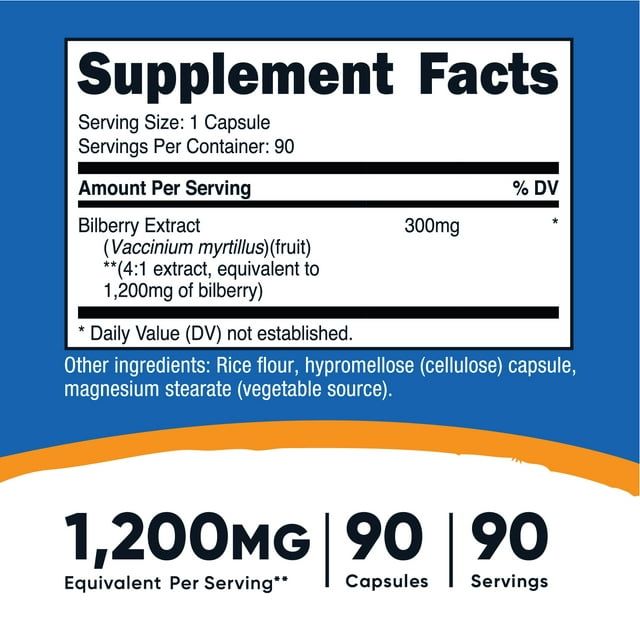 Nutricost Bilberry Capsules 1200mg Equivalent (90 Vegetarian Capsules) - Non-GMO Supplement