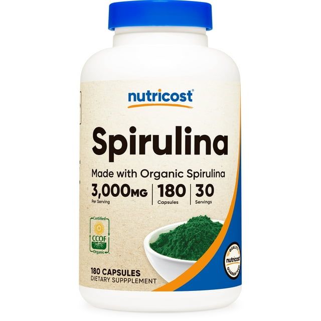 Nutricost Spirulina 3,000mg, 180 Capsules - Supplement Made With Organic Spirulina