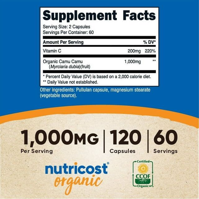 Nutricost Camu Camu 1000mg, 120 Capsule - Supplement made with Organic Camu Camu