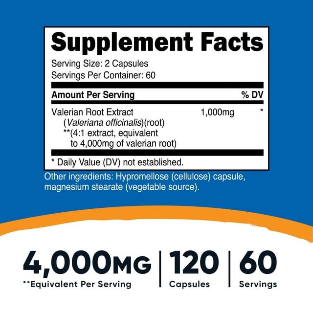 Nutricost Valerian Root Capsules (4000mg) 120 Capsules - Gluten Free Supplement