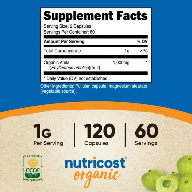 Nutricost Amla 1000mg Supplement, 120 Vegetarian Capsules, 60 Servings