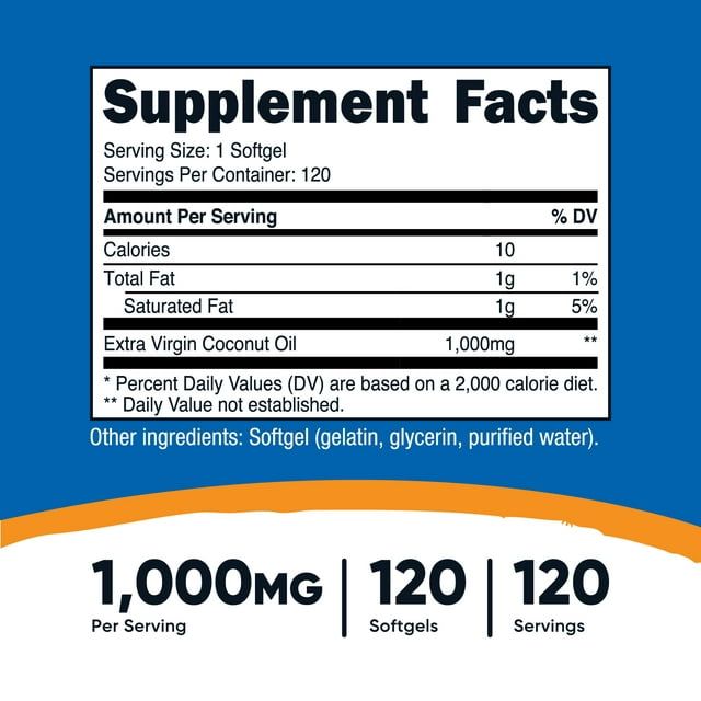 Nutricost Coconut Oil Softgels 1000mg, 120 Softgels, Gluten Free and Non-GMO Supplement