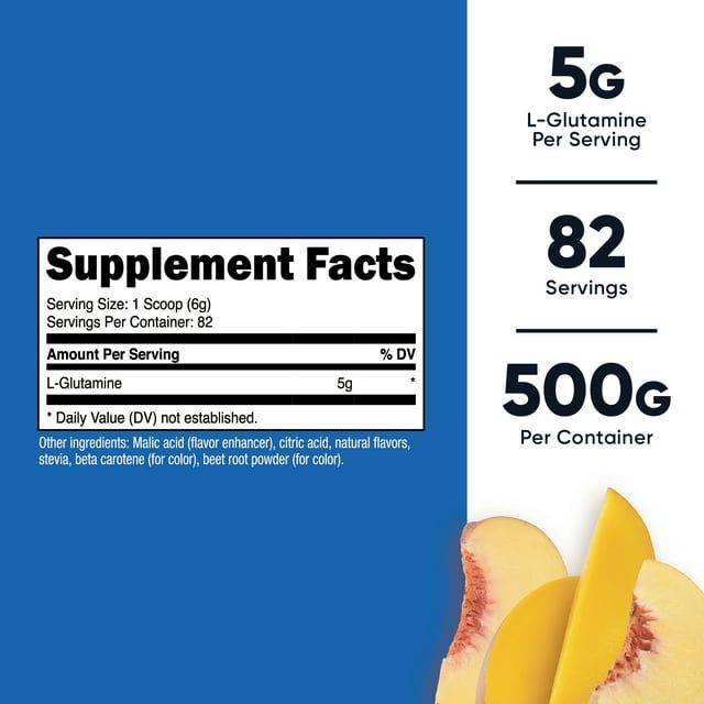 Nutricost L-Glutamine Powder Sweetened with Stevia (500 Grams / 5 Grams L-Glutamine Per Serving/Peach Mango) | L-Glutamine Supplement for Gut Support - Gluten Free, Non-GMO