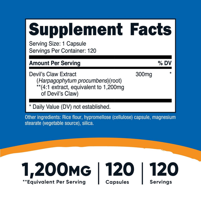 Nutricost Devils Claw 1200mg Equivalent, 120 Capsules - Veggie Caps, Non-GMO, Gluten Free, and Vegetarian Friendly