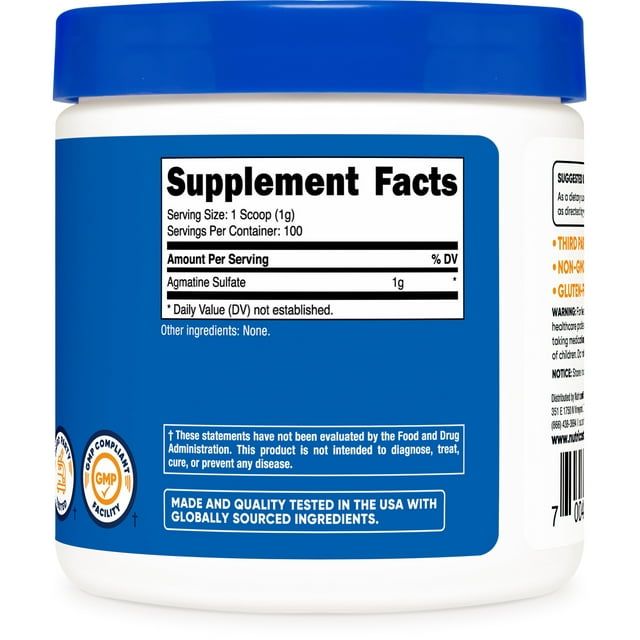 Nutricost Agmatine Powder 100 Grams - 100 Servings (Agmatine Sulfate) Supplement