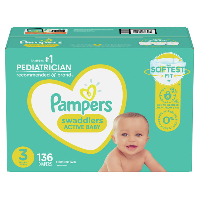 Pampers Swaddlers Diapers Enormous Pack Size 3, 136 Count