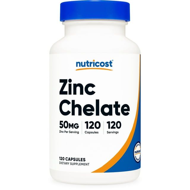 Nutricost Zinc Chelate 50mg, 120 Vegetarian Capsules - Gluten Free and Non-GMO Supplement