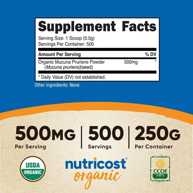 Nutricost Organic Mucuna Pruriens Powder Supplement (250 Grams)