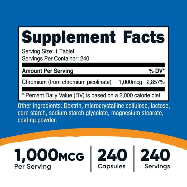 Nutricost Chromium 1000mcg, 240 Tablets - Gluten Free, Non-GMO