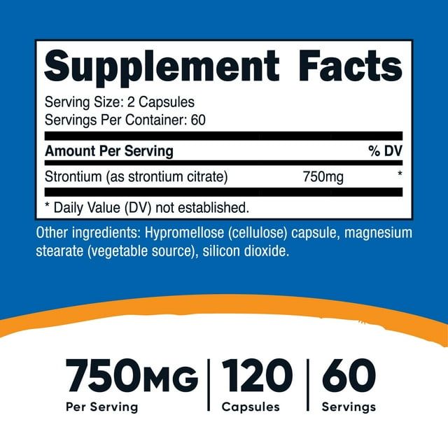 Nutricost Strontium Capsules 750mg, 120 Capsules, Supplement