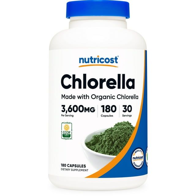 Nutricost Chlorella 3600 mg, 180 Capsules, 30 Servings - Made with Organic Chlorella, Supplement