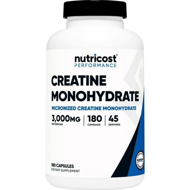 Nutricost Creatine Monohydrate 3,000mg, 180 Capsules (750mg Per Capsule) Supplement