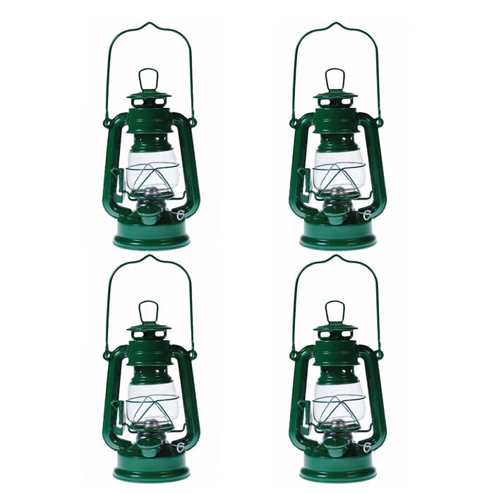 Lot of 4 - Hurricane Kerosene Oil Lantern Emergency Hanging Light Lamp - Green - 8 Inch