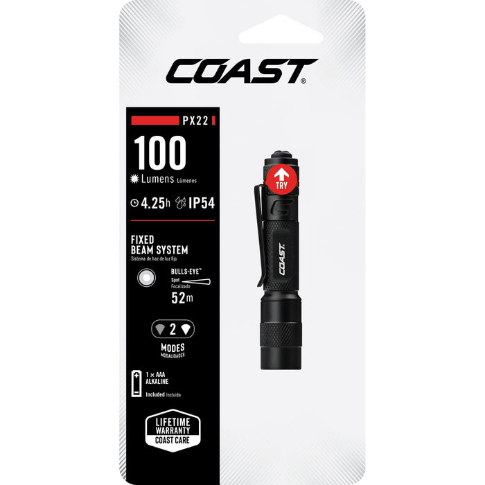 COAST PX22 100 Lumen Alkaline Power IP54 Rated LED Flashlight, 1.41 oz