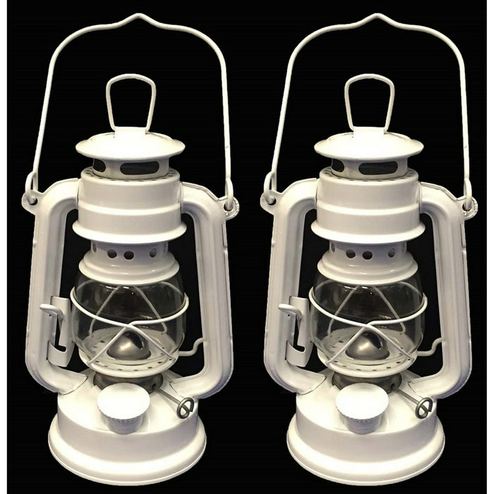 Lot of 2 - 8 Inch White Hurricane Kerosene Oil Lantern Hanging Light / Lamp