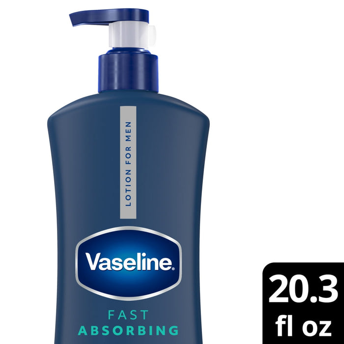 Vaseline Men Fast Absorbing 3-in-1 Face, Hands & Body Lotion for Men, 20.3 fl oz