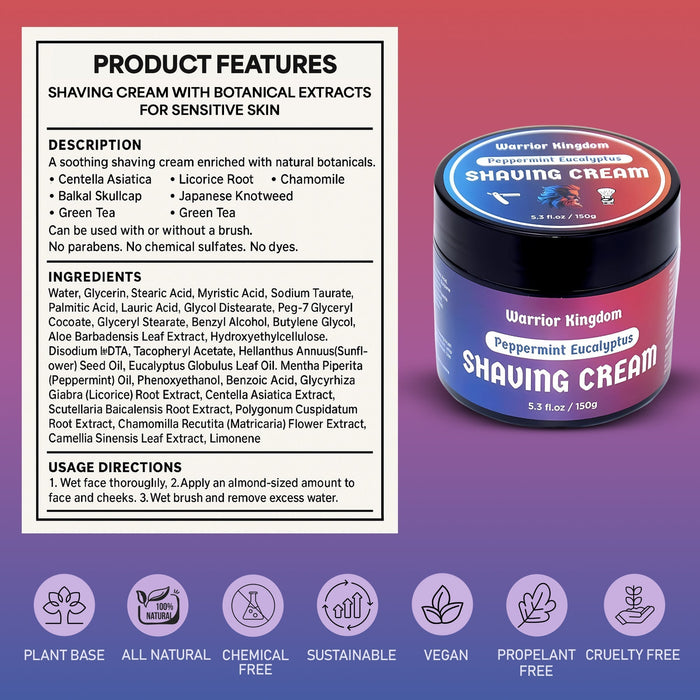 WhollyKaw Warrior Kingdom Luxury Shaving Cream - Peppermint Eucalyptus