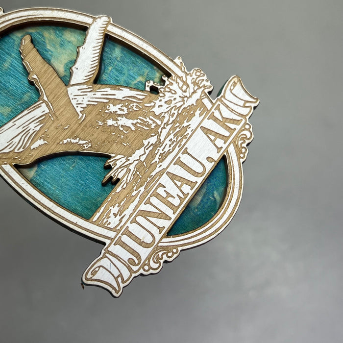 (2 PACK) Blue Whale Laser Cut Wood Collectable Ornament Juneau Alaska Souvenir