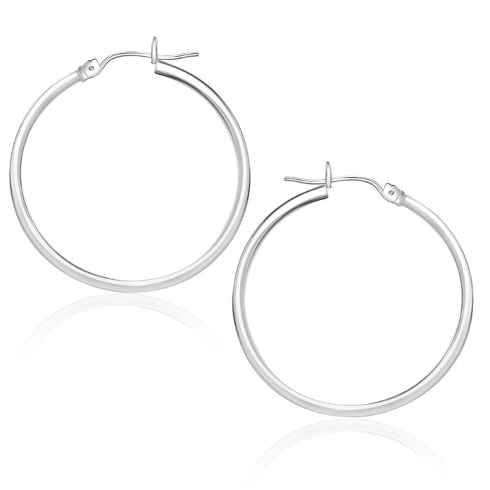 10 k White Gold Polished Hoop Earrings 25 mm